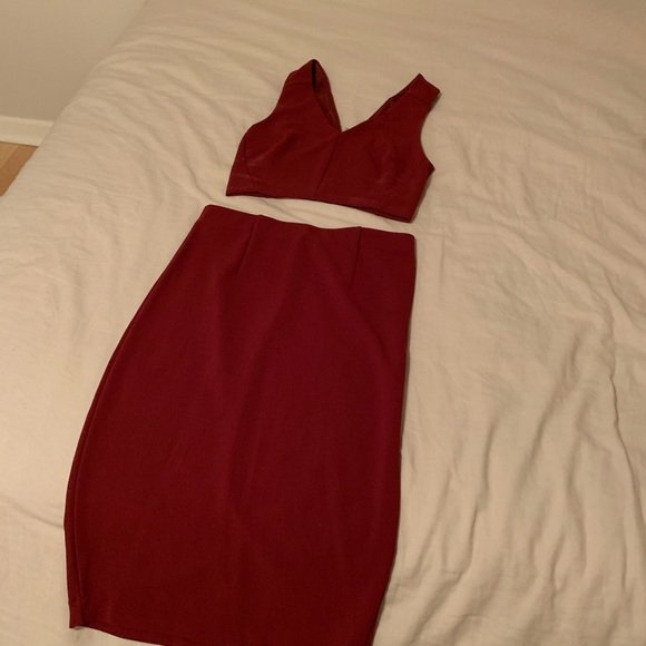 Two Piece Set Dress - Burgundy - S - Skirt/Top - Picture 6 of 8